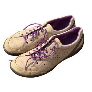 Ecco Women's Beige Leather Sneakers With Purple Accents & Laces Size 42